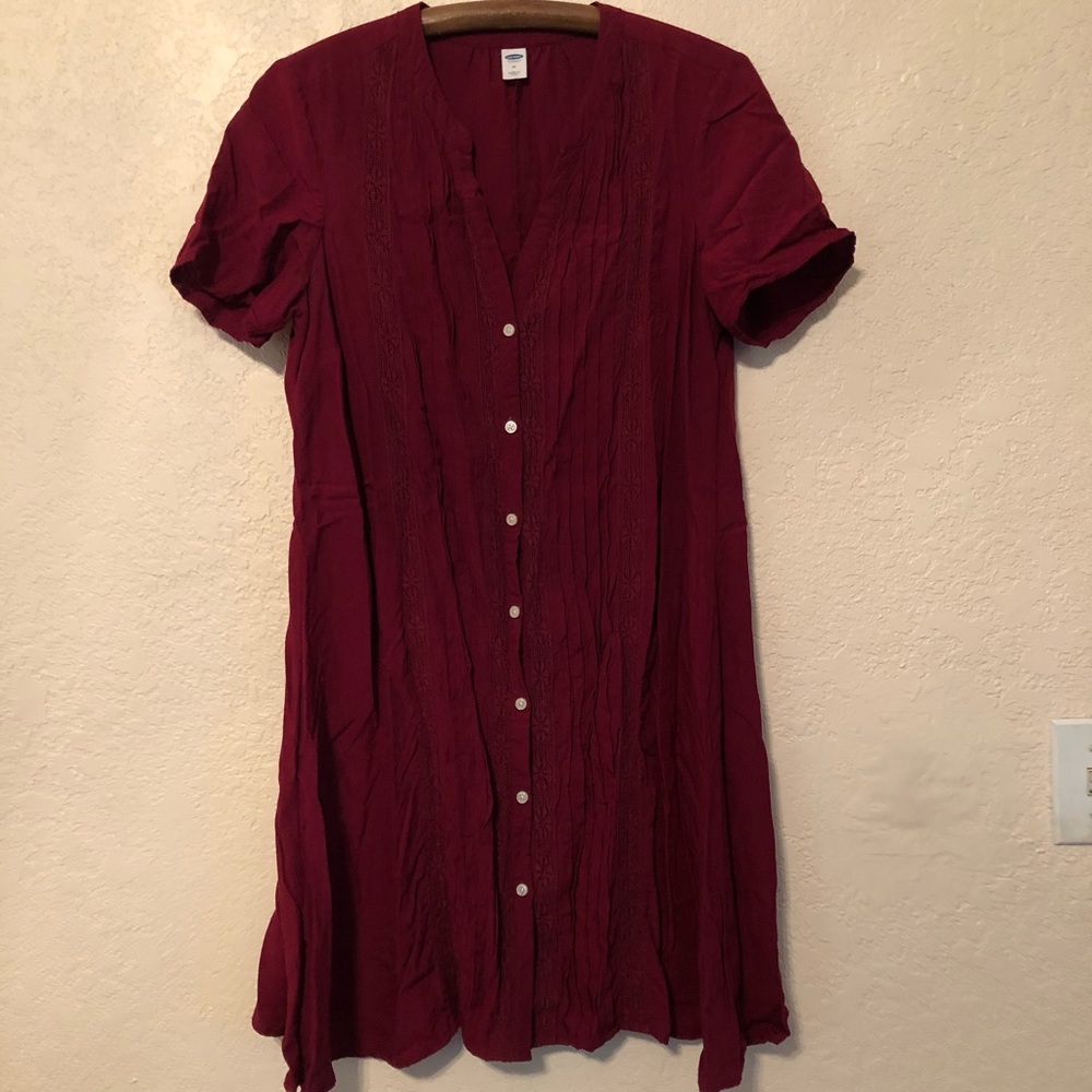 Button Up Maroon Baby Doll Lace Dress